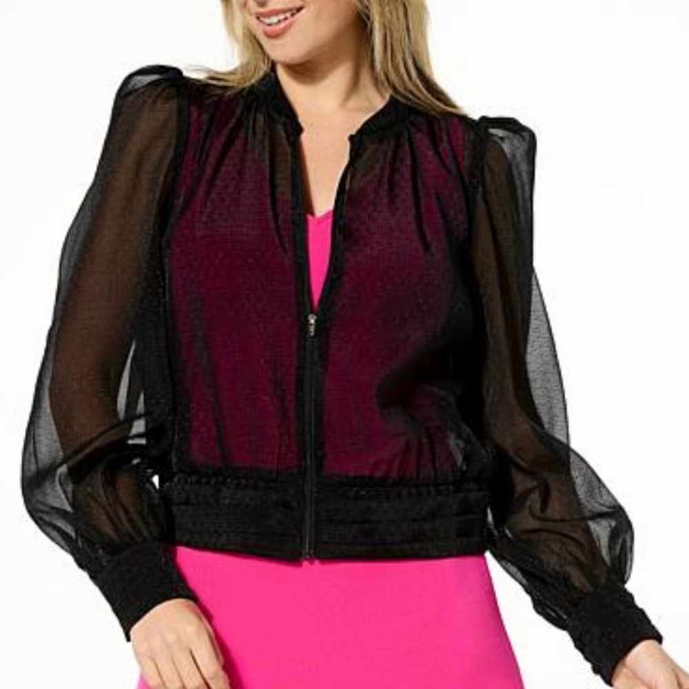 NEW Organza Sheer Black Bomber Jacket Womens XS C Wonder by Christian Siriano